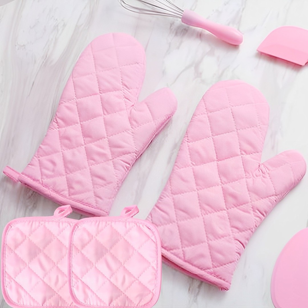 Guantes de aislamiento de rejilla rosa guantes almohadilla de guante izquierda y derecha guantes de horno universal almohadilla de protección de escritorio a prueba de quemaduras