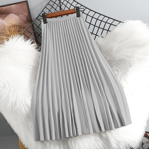 Internet celebrity high-waist slimming casual pleated skirt women's autumn new loose all-matching mid-long meat-covering skirt