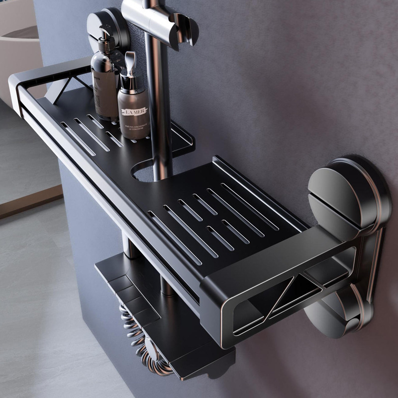 Suction Cup Shower Rack, No-Drill Shower Room Shower Rod Holder, Bathroom Shower Gel Storage Tray