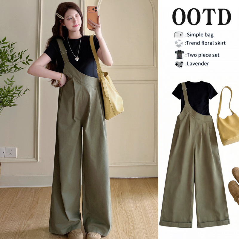 Maternity Set Summer Fashion Workwear High-Waisted Slimming Loose Wide-Leg Pants Maternity Overalls + Top Two-Piece Set Maternity Set Summer Fashion Workwear High-Waisted Slimming Loose Wide-Leg Pants Maternity Overalls + Top Two-Piece Set