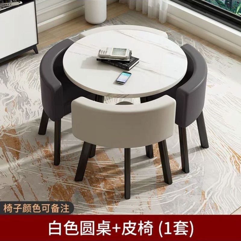 餐桌家用小户型轻奢洽谈吃饭商用简易现代简约折叠接待圆桌椅组合|undefined