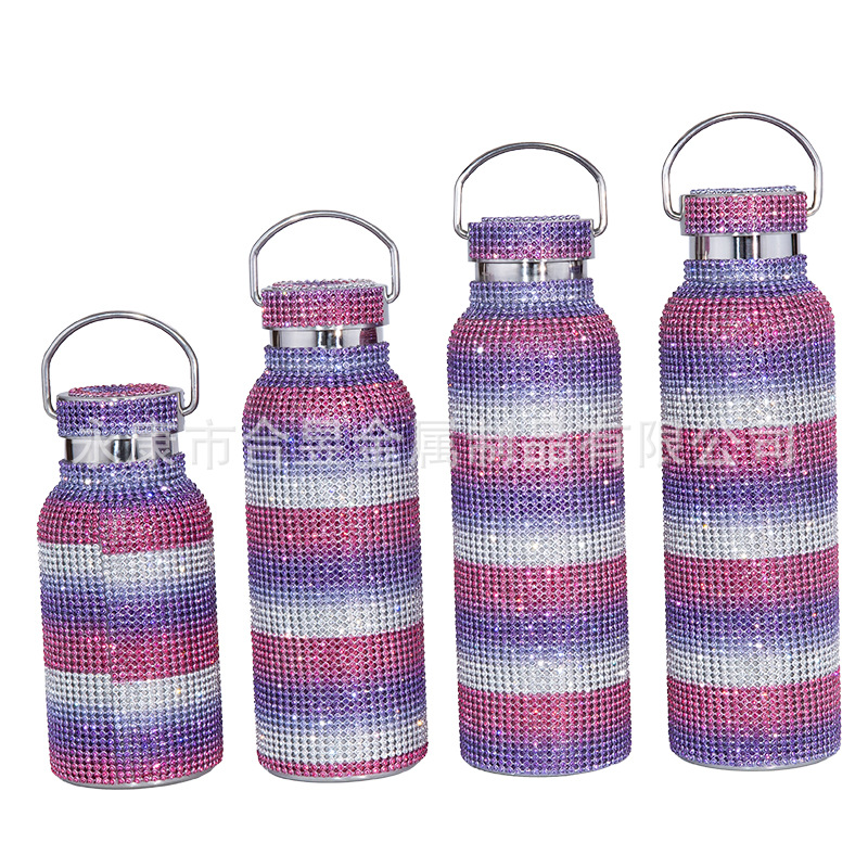 Taza de vacío de acero inoxidable 304 de diamante transfronterizo con cadena trasera Copa de agua de diamante Taobao TikTok regalo en vivo moda