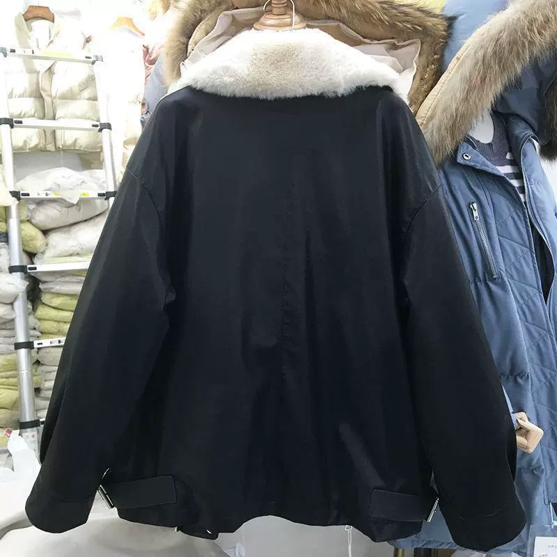 Теплая куртка, корейский стиль, искусственный мех на воротнике, oversized зимнее пальто