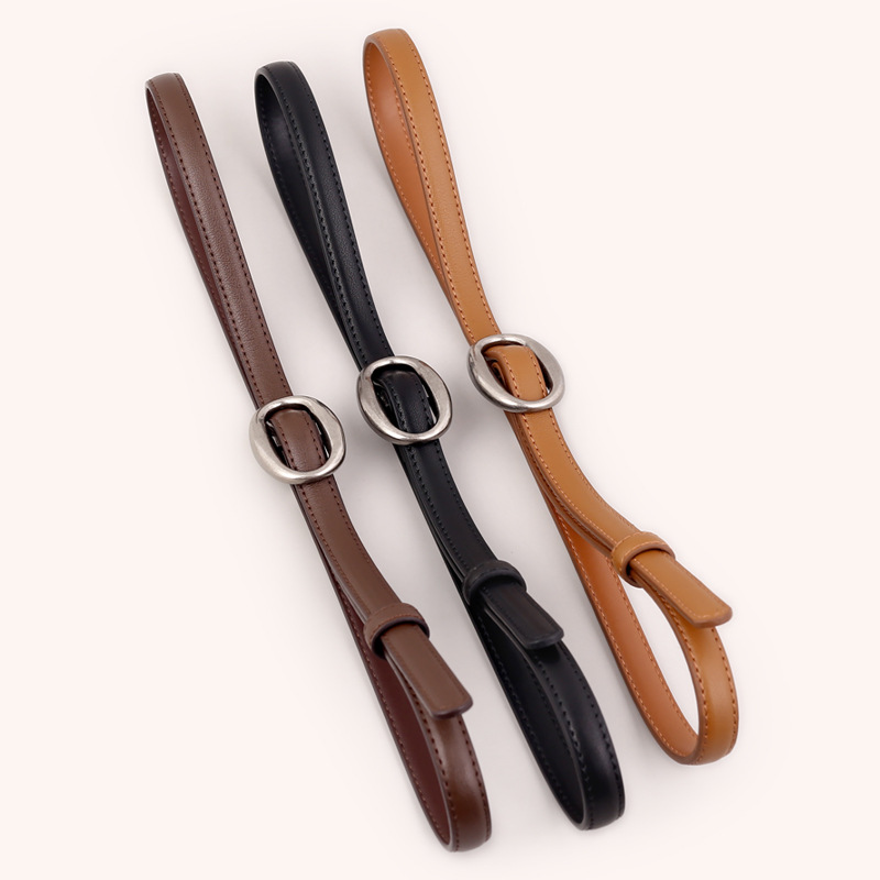 2025 New Genuine Leather Oval Buckle Slim Belt Decorative High-End Vintage Waist Belt For Jeans Women Ready Stock Wholesale - Thumbnail 2