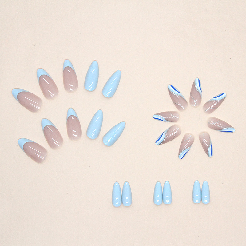 Bloc de couleur bleu mer blanc ondulé minimaliste en forme d'amande, nouveau produit français printemps/été frais et pur désir de_voghion.com