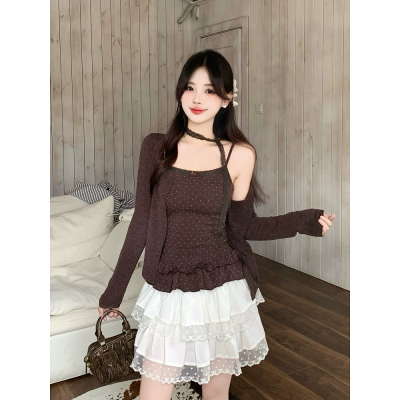 Lace cardigan, set, autumn, plus size, lifting effect