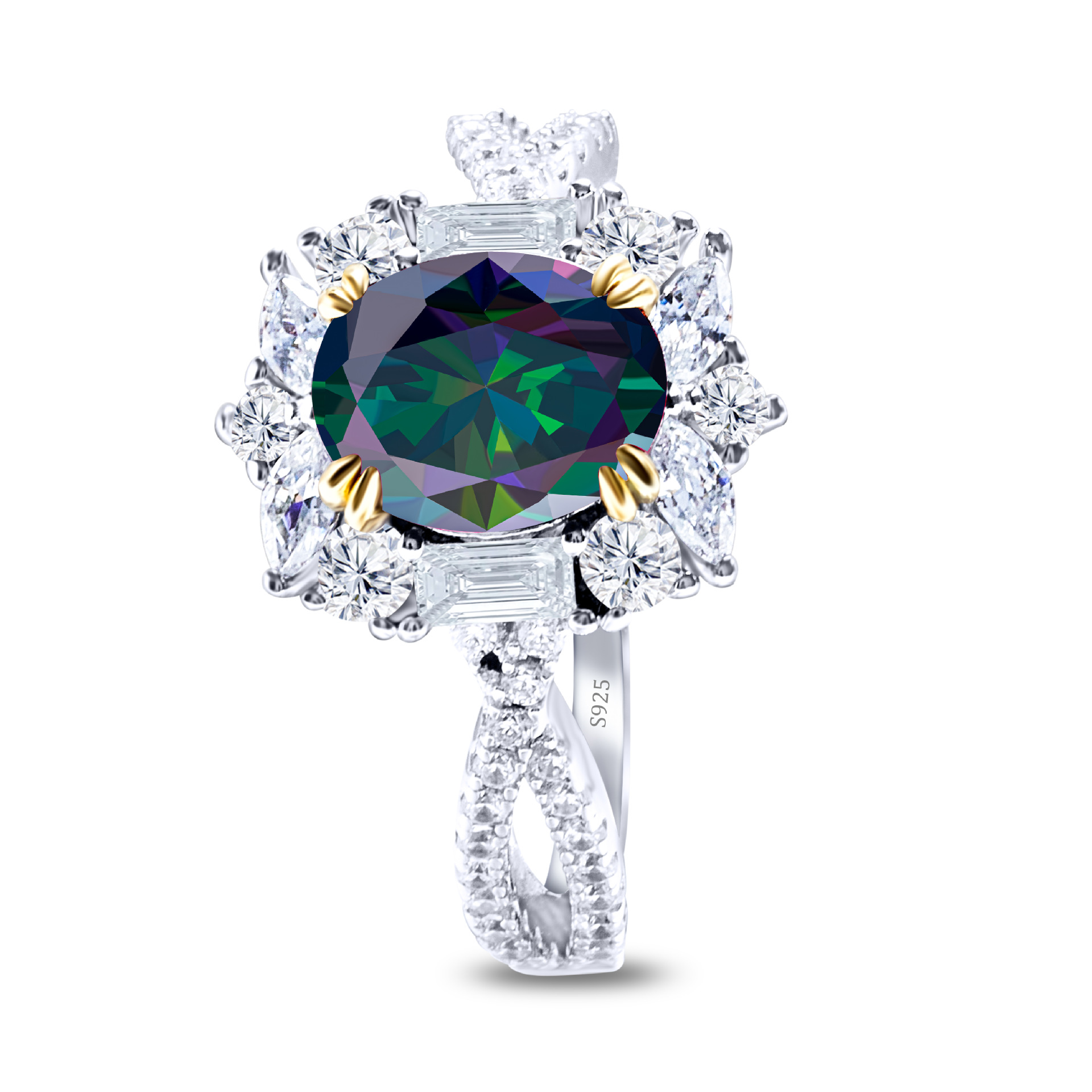 Diseño de lujo imitación de huevo de paloma oval de piedra de moissanite 2 quilates anillo de diamantes de oro platino anillo de piedra de diamantes de la mujer