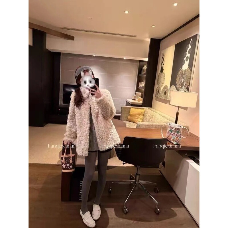 Luxury Area 4.0 Hot Return Winter Stand Collar Women's Short Coat with Fleece and Fur Integrated