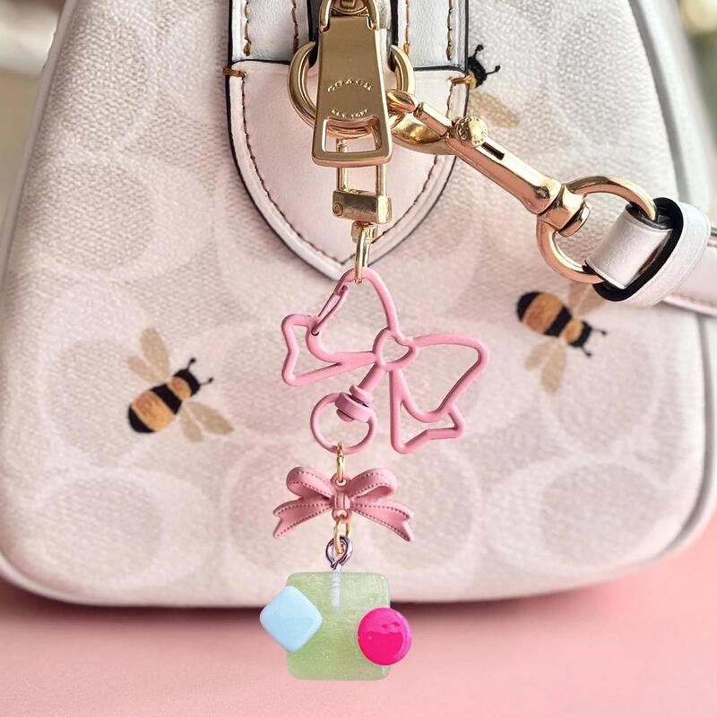 Bow Keychain Creative Square Base Nail Style Etsy Mobile Phone Case Pendant Small Fresh Bag Accessories