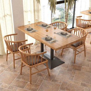 Solid Wood Dining Table Retro Simple Casual Cafe Milk Tea Shop Rectangular Table Restaurant Iron Square Table Commercial