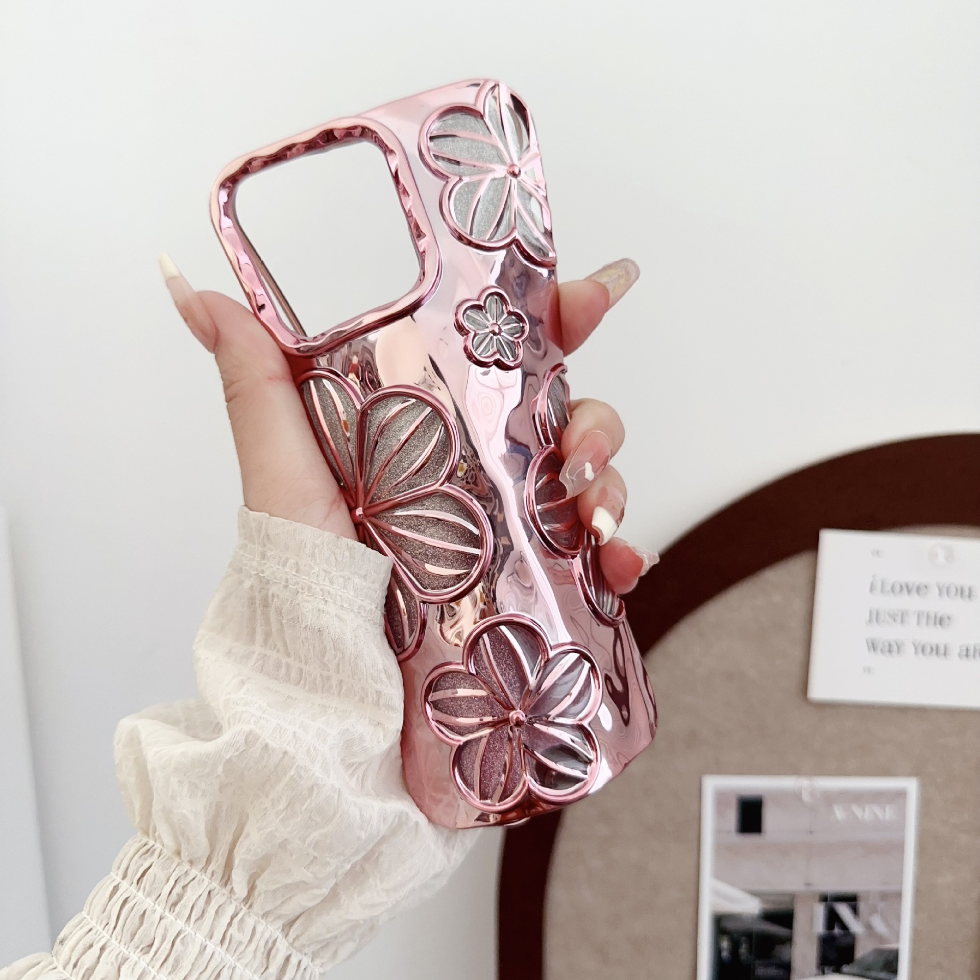 Gradient Glitter Floral Phone Case For Iphone 15 Pro Max And 14_voghion.com