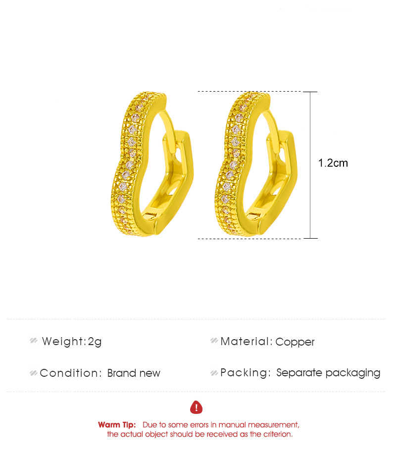 3g Weight Fashion Heart Shape Copper Inlay Zircon Earrings