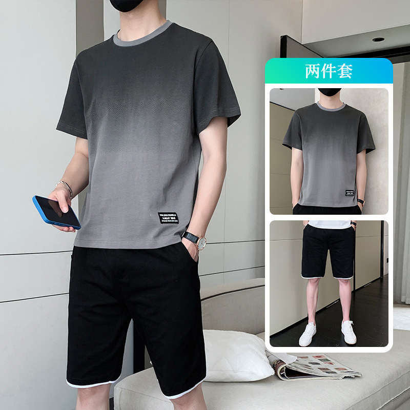 Nueva camiseta de manga corta de hombre marca de moda de verano de color gradiente de algodón de dos piezas set de ropa deportiva de verano de hombre