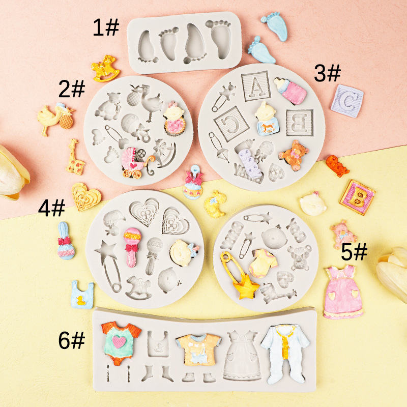 婴儿系列硅胶模具奶瓶口水兜脚丫蛋糕装饰翻糖巧克力配件