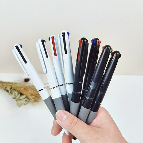 New creative push three-color ballpoint pen advertising pen simple and beautiful push multi-color ballpoint pen wholesale