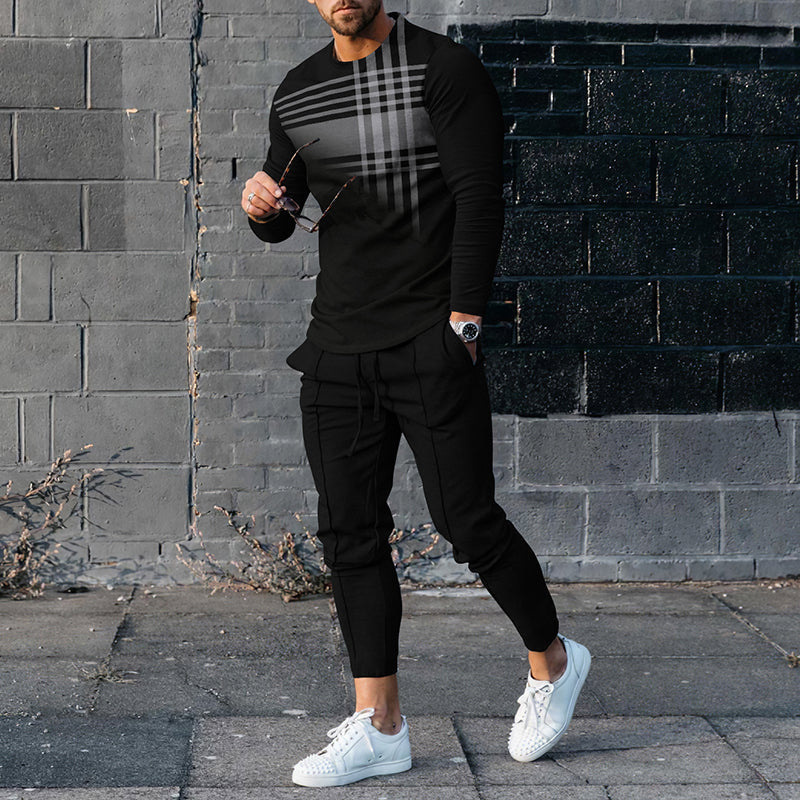 Herren Freizeit Anzug Langarm Oberteil Und Hose Sportset_voghion.com