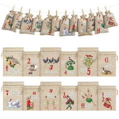 12天圣诞节倒计时降临日历礼品袋圣诞节装饰节日派对用品麻布袋子