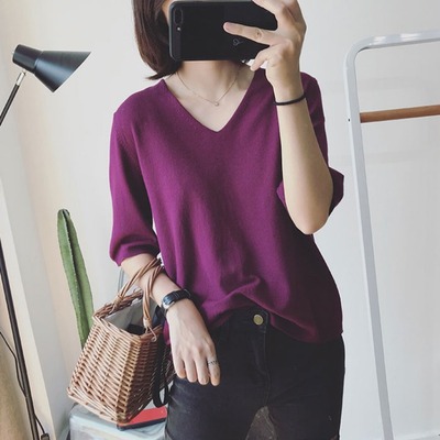 Elbow sleeve V. sweater student Korean Edition Easy 2020 Primer Sleeve Sweater jacket T-shirt Thin section