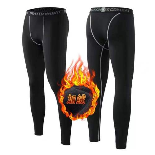 Winter fleece sports tights, outdoor warm running training fitness basketball stretch stitching leggings for men