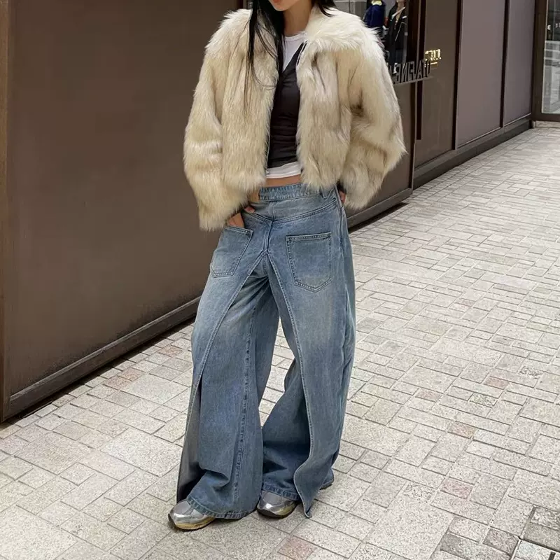 现货RAREL正反两穿解构牛仔香蕉裤 蓝色/黑灰色牛仔裤女2026秋季