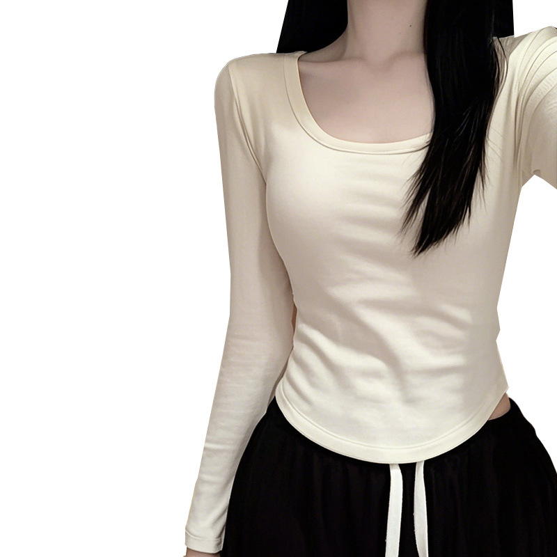Camiseta de base delgada, cuello redondo, camiseta de manga larga para mujeres, 2024 invierno, nueva chaqueta de terciopelo de moda