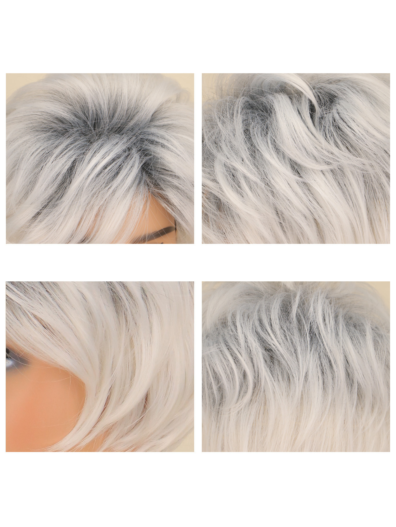 Cross-border Chemical Fiber Wig Silver Gradient Short Hair Women's Wig  Batch Delivery Factory Wholesale display picture 4