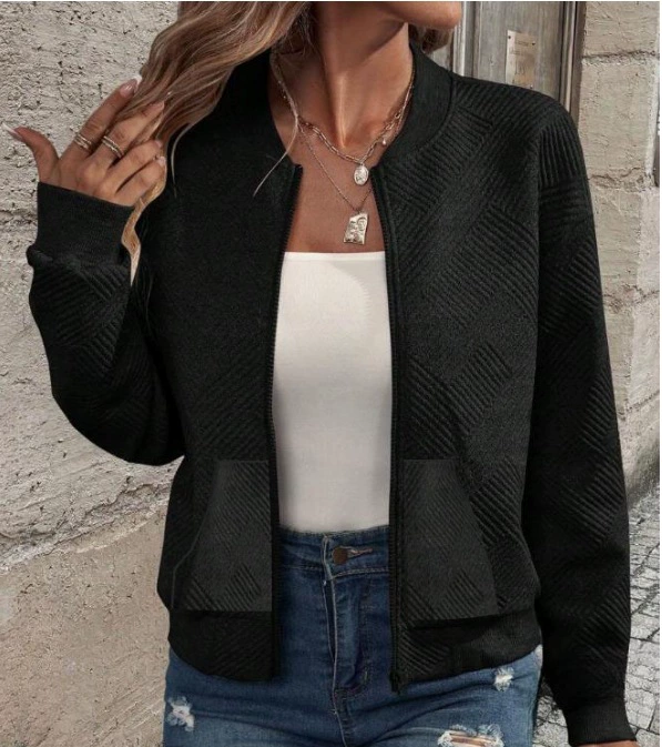 Spring knitted cardigan with zipper, long-sleeve, jacket, western style, high collar
