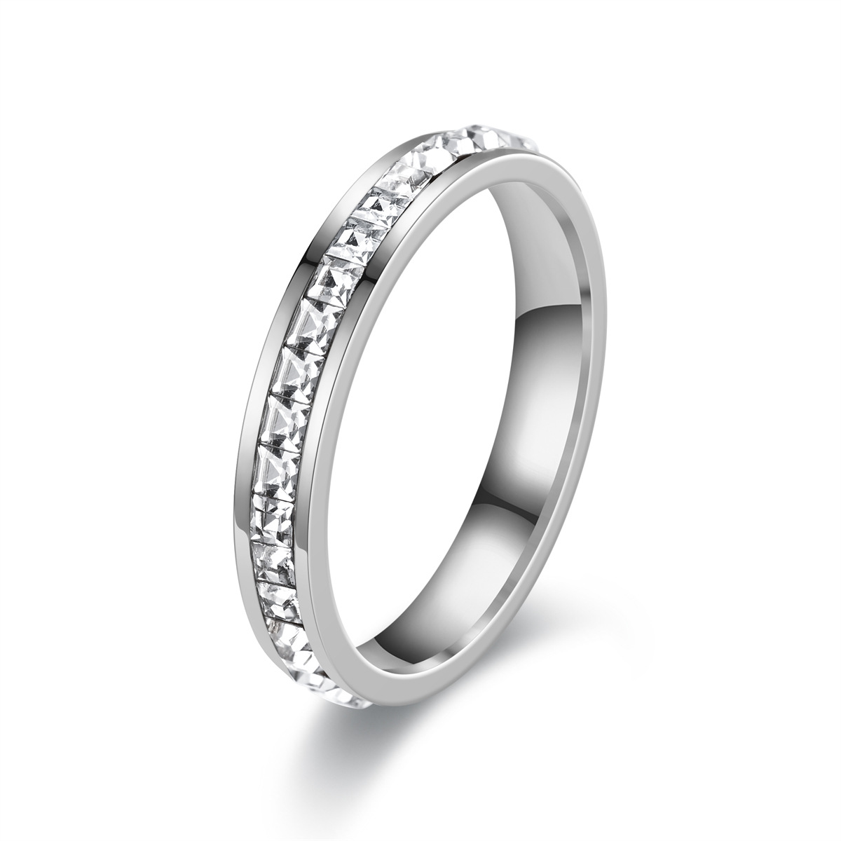 Classic Style Solid Color Stainless Steel Inlay Artificial Diamond Couple Rings display picture 2