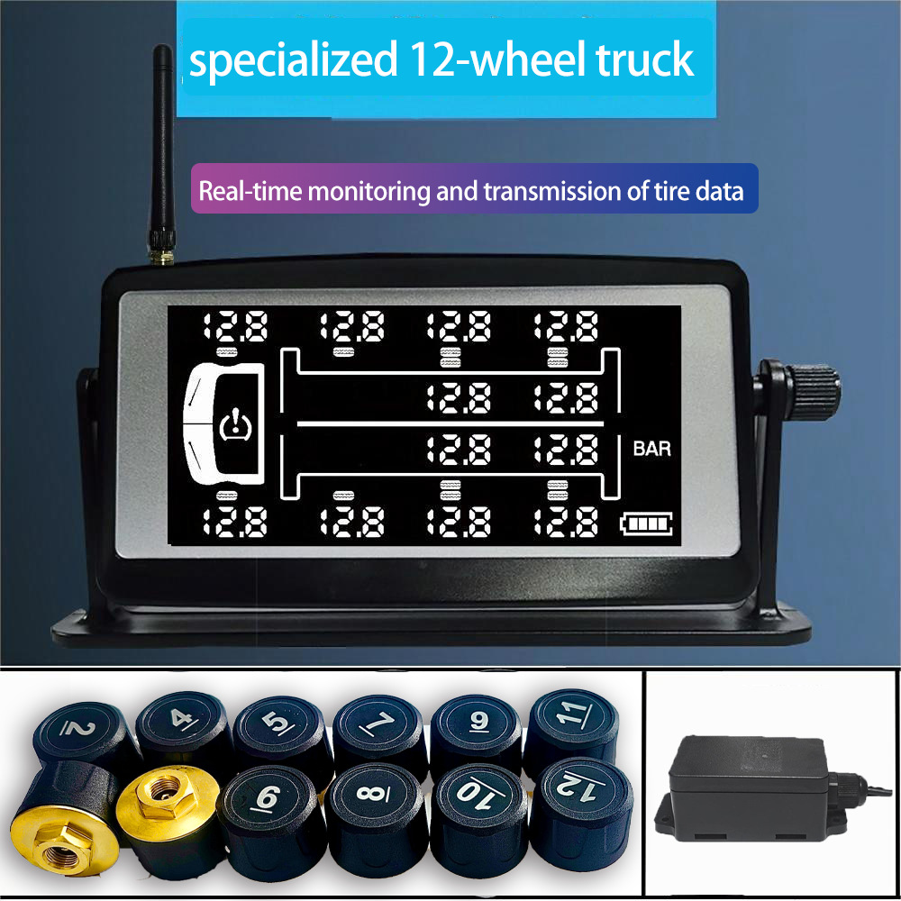 Truck 12-wheel dedicated solar external tire pressure monitoring system trailer truck tire pressure gauge detector high precision