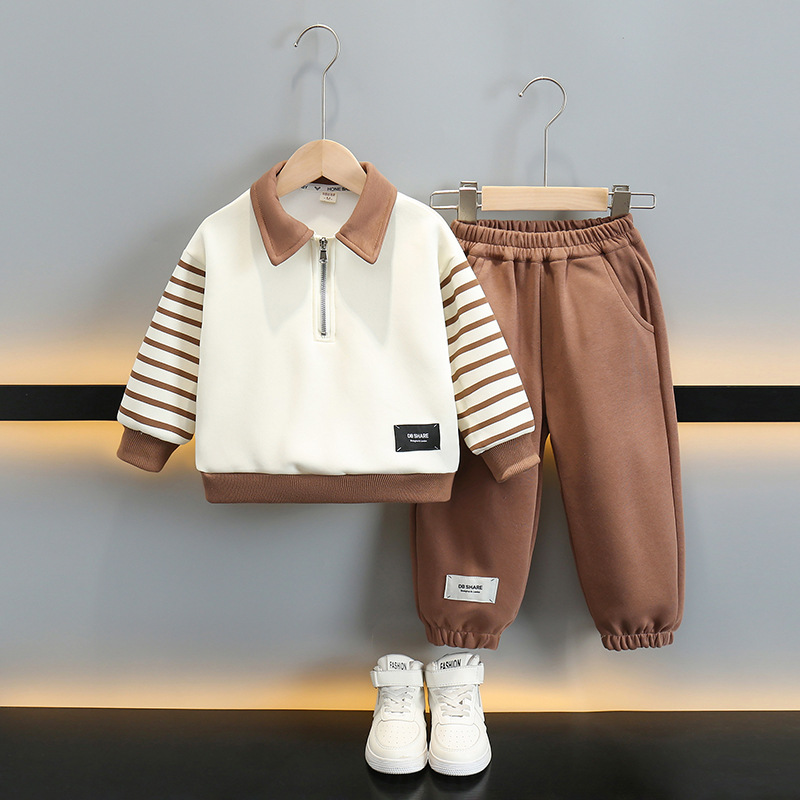 소년의 가을 폴로 셔츠 세트 2024 새로운 소년 봄과 가을 세련된 유행 옷 어린이 가을 탑