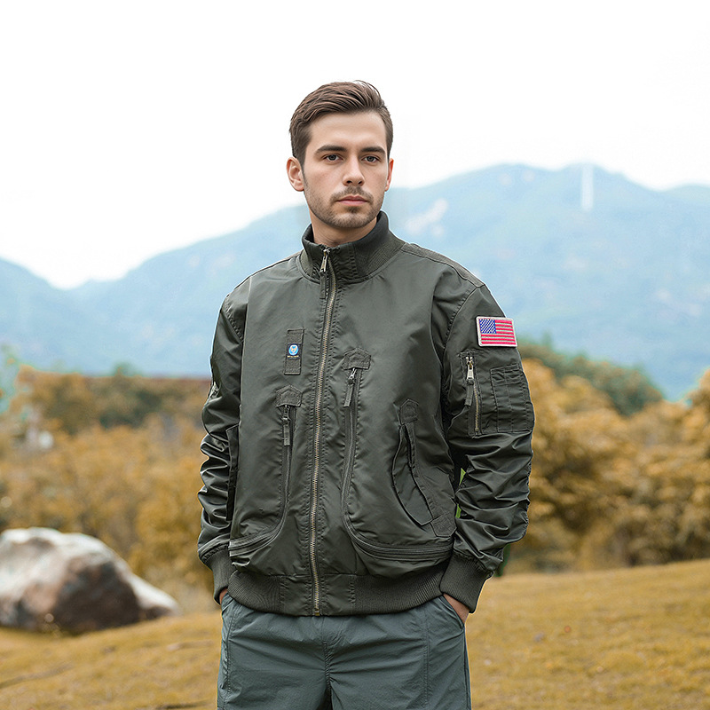 Chaqueta de vuelo de cuello de béisbol de otoño y invierno chaqueta de piloto de la Fuerza Aérea chaqueta de béisbol masculino táctica de cuello de pie chaqueta casual suelta