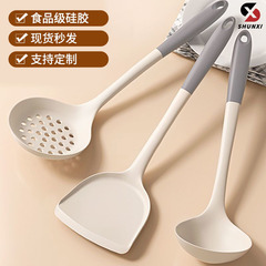家用食品级灰白双色硅胶锅铲汤勺耐高温不伤锅炒菜铲饭勺捞篱批发