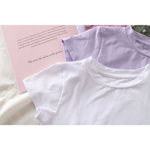 American basic retro solid color small round neck elastic short sleeve tight T-shirt half sleeve crop top base layer top
