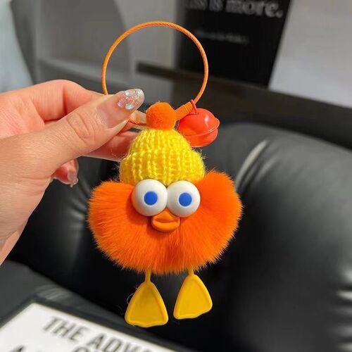 Cute imitation rex rabbit fur little duck car keychain pendant plush doll doll small briquettes schoolbag bag pendant
