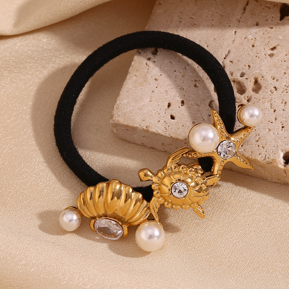 Corda per capelli di animali marini placcata in oro, corda per capelli unisex, design di nicchia esplosivo, coordinata con tutti gli accessori, in acciaio inossidabile_voghion.com