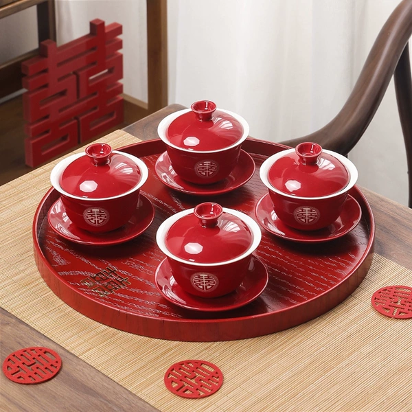 4 Jihong teacups + round plates