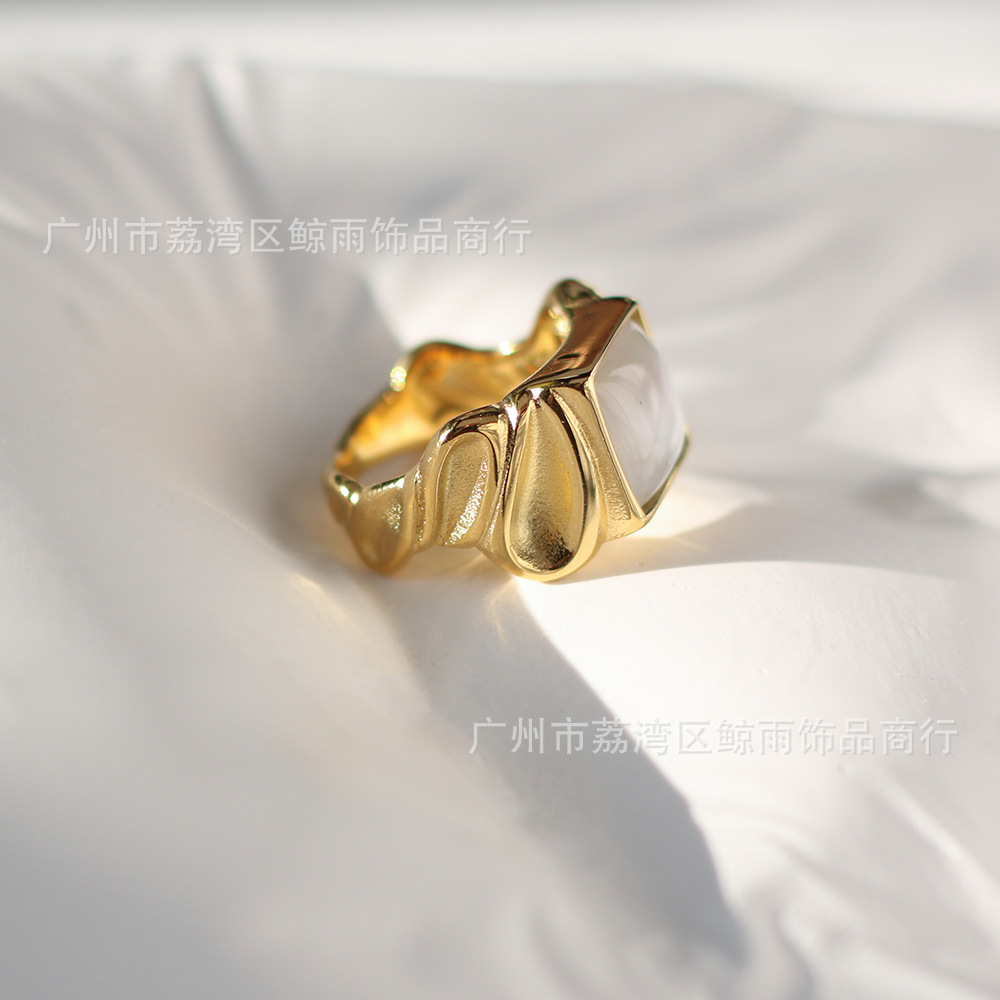 Cuban Square Shell Retro Casting Niche Wide Version New Style Titanium Steel 18k Gold Plated Ring display picture 9