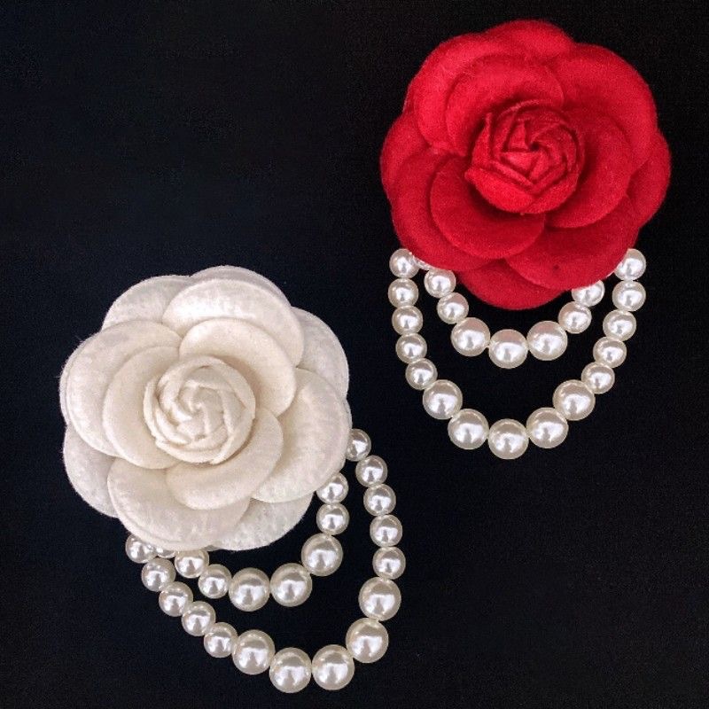 Korean-style Vintage Chanel-inspired Black White Camellia Brooch, High-end Pearl Beaded Pin, Dual-use As A Brooch And_voghion.com