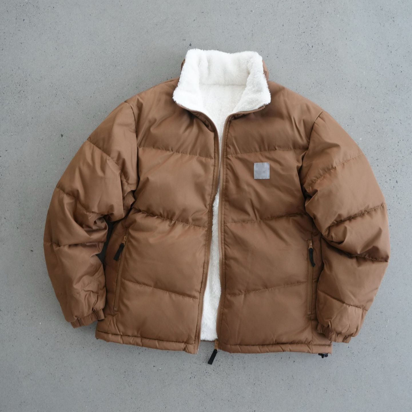 重磅现货双面穿小标羊羔绒刺绣冬季情侣加厚立领保暖羽绒服外套男