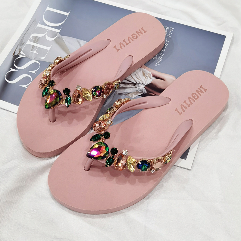 23 years new women's flip-flops glass rhinestone flip-flop sandals beach leisure non-slip drop-shaped women's word