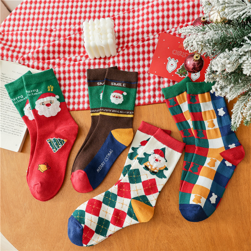 Christmas festival festive winter ins trendy Christmas socks Santa Claus men and women couple cartoon mid-calf length socks
