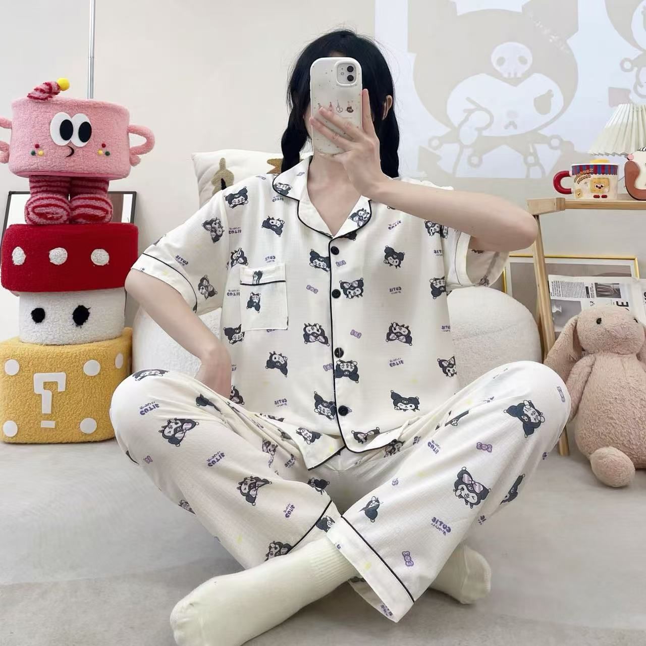 Vietnam transfronterizo al por mayor pijamas de verano para mujer, pantalones frescos de manga corta, cárdigan estampado, servicio a domicilio, dos trajes