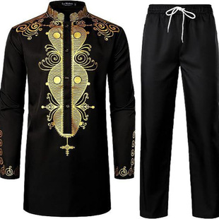 2024 Cross-border Foreign Trade New African Ethnic Style Long Sleeve Men's suit Bronzing Jacket Pants Two-piece Set