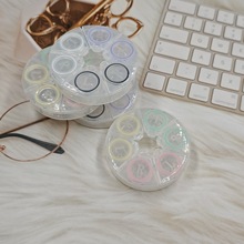 圆形隐形彩色隐形眼镜盒 三副装按压双联盒美瞳盒翻盖式水盒批发