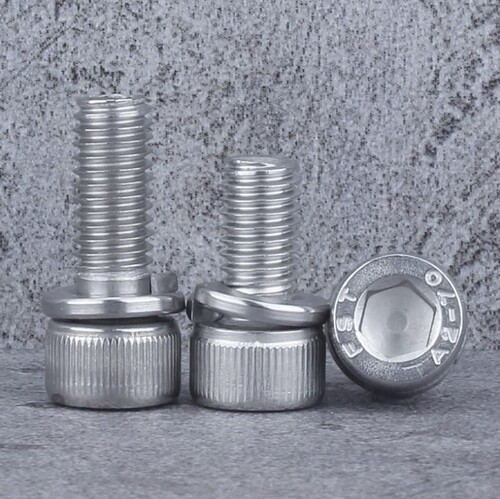 M3-12 stainless steel 304 cup head three-combination hexagon socket screw cylindrical head flat spring washer combination machine nail DIN912