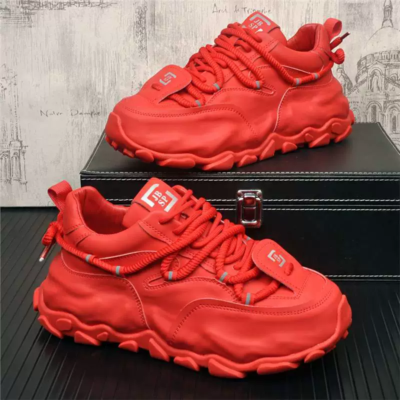 Красная мужская обувь на год рождения 2025 новая мужская обувь с толстой подошвой мужская обувь дышащая повседневная спортивная обувь