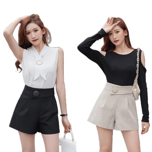 Women's Suit Shorts 2025 Spring New Korean Version High-Waisted Tapered Wide Leg Pants Stylish Casual Outerwear