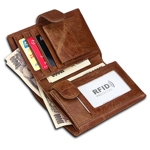 Amazon Top-Grade Calfskin Men's Wallet Retro Men's Wallet RFID European and American Fashion Wallet Genuine Leather Card Holder