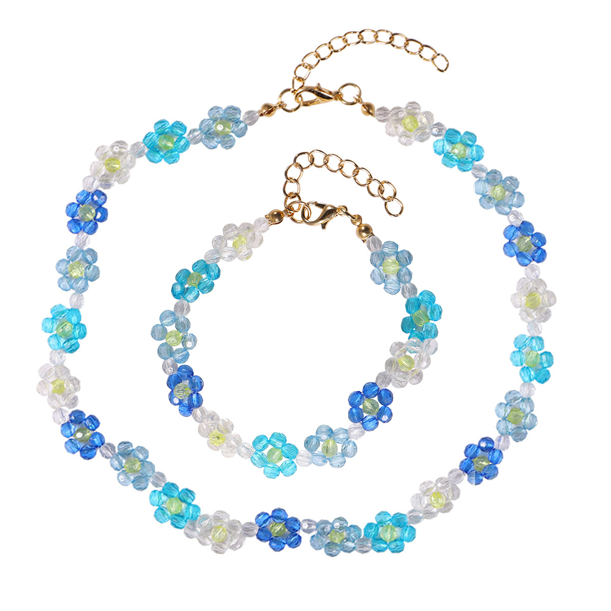 Ensemble De Bracelets Collier De Fleurs En Cristal Tissé À La Main D'été display picture 1