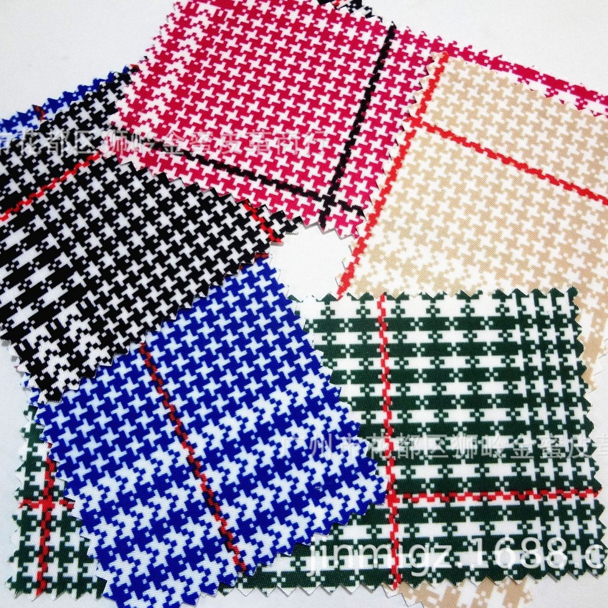 环保防水印花布 380斜纹复合底 优质家居布艺 千鸟格印花 格子布